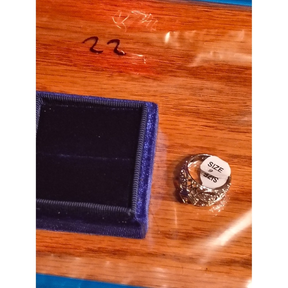 Womens Filigree Solitaire Statement Ring Silver Tone Square Stone Size 9 w/ Box